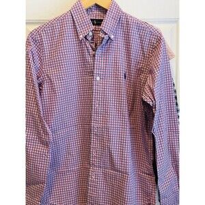 Polo Ralph Lauren Long SleeveDress Shirt SMALL Red White Blue Check Stretch $115